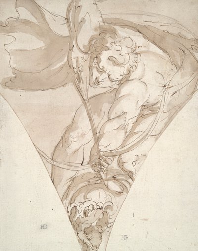 Apollo Killing the Python, studera för en spandrel i Palazzo Antonio Doria (Palazzo della Prefettura), Genua av Luca Cambiaso