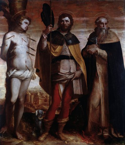 St Roch, St Sebastian och St Anthony the Great (Målning av Luca Cambiaso