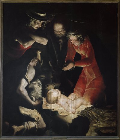 The Adoration of Shepherds eller The Nativity (olja på duk av Luca Cambiaso