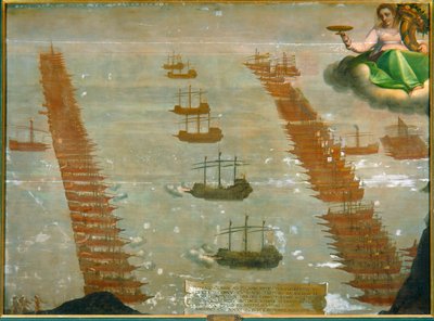 Sjöslaget vid Lepanto 1571, i vilket den kejserliga flottan under Don Juan d
