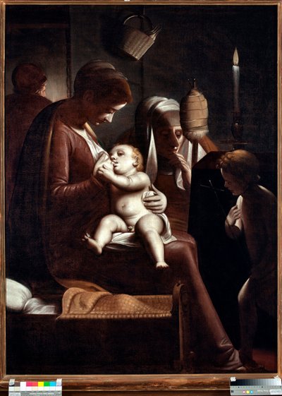 Jungfru och barn med Sankt Johannes Döparen eller "" Jungfru ett ljus" eller "" Helig familj med Sankta Anna och Sankt Johannes Döparen"" (Jungfru med ett ljus) Målning av Luca Cambiaso (1527-1585) av Luca Cambiaso