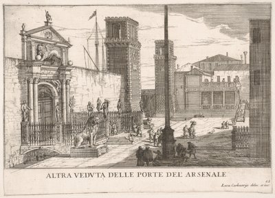 Skylt 63: Vy över porten till varvet och vapenhuset Arsenale, Venedig, 1703, fr..., 1703. av Luca Carlevarijs