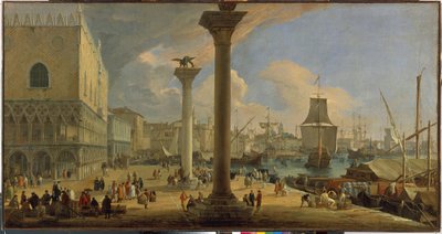 Molo och hertigpalatset (Venedig, Italien) - Målning av Luca Carlevaris (1663-1730), olja på duk, ca 1710, 64x121 cm - Molo med hertigpalatset, Olja på duk av Luca Carlevaris - Eremitaget, St. -Petersburg av Luca Carlevaris
