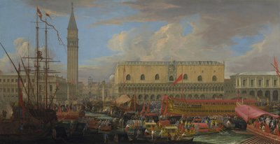 Bucintoro avgår från San Marcos bassäng, 1710 av Luca Carlevaris