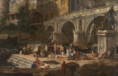 Utsikt över en flodhamn, mellan 1690 och 1699. av Luca Carlevaris
