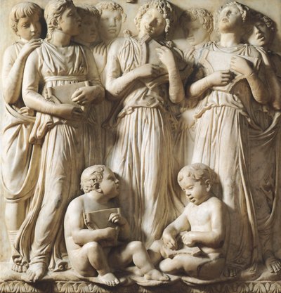 Detalj från Cantoria (körgalleri) i katedralen Santa Maria del Fiore, Florens av Luca Della Robbia