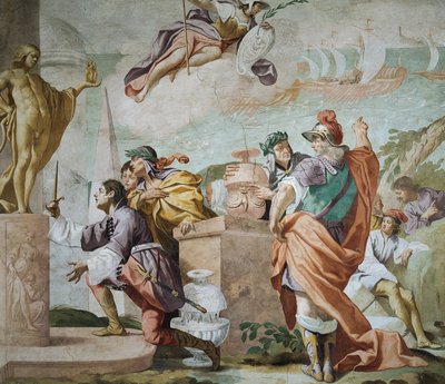 Lycaon, Antenors son, helgar Apollos dolk i Delphi, avsnitt av Myth of Antenor av Luca Ferrari
