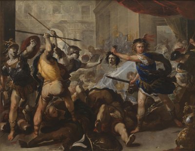 Perseus förvandlar Phineas och hans anhängare till sten, tidigt 1680-tal av Luca Giordano