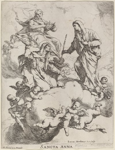 Saint Anne Mottagen av Jungfrun och Kristus av Luca Giordano
