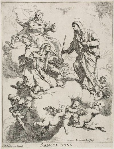 Saint Anne mottogs i himlen av Kristus och jungfrun av Luca Giordano