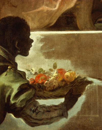 Tjänare presenterar en fruktkorg, detalj från hyllning till Velazquez för greven av Santiesteban av Luca Giordano