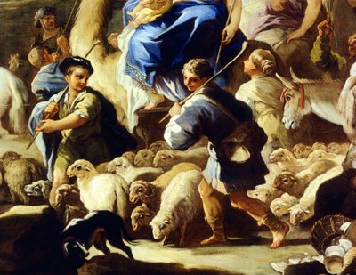 Får och herdar, detalj från Rebeccas avresa till Kanaan, av Luca Giordano (1634-1705), olja på koppar, 59x85 cm av Luca Giordano