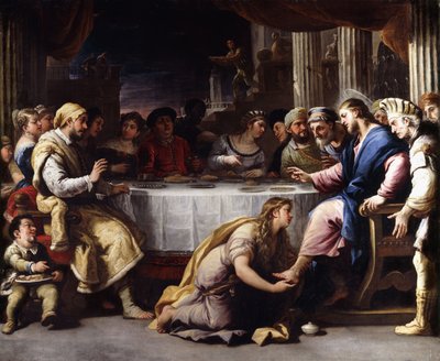 Magdalena som tvättar Kristi fötter i Simons hus, av Luca Giordano