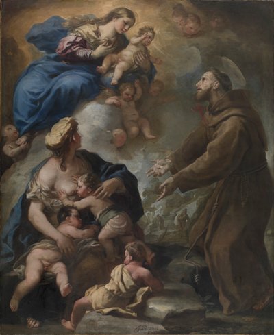 Jungfrun och barnet som visar sig för den helige Franciskus av Assisi, 1680-talet. av Luca Giordano