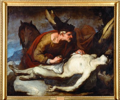 Den barmhärtige samariten (målning på duk) av Luca Giordano