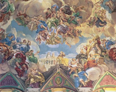 Triumf of the Habsburgs (nedre delen av taket) av Luca Giordano