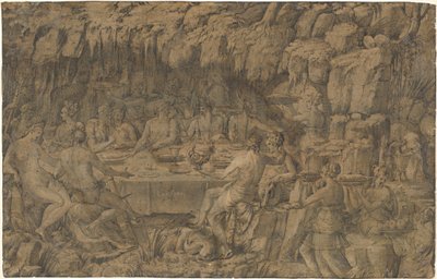 Acheloüs bankett, ca 1545 (teckning med penna och bläck) av Luca Penni