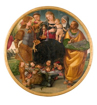 Madonna och barn mellan de heliga Tondo Signorelli, 1510-1515. av Luca Signorelli