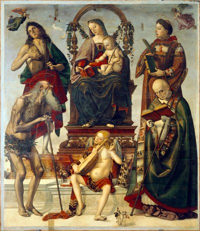 Pala of St Onuphrius, Madonna och barn med heliga, av Luca Signorelli (ca 1445-1523), olja på trä, 221x189 cm. av Luca Signorelli