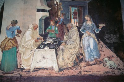 St. Benedikt som tillrättavisar två munkar som har brutit mot regeln, scen från berättelserna om St. Benedikt av Monte Oliveto Maggiore av Luca Signorelli