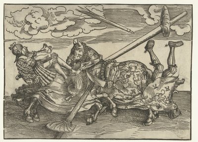 Deutsches Turnier mit zwei Edelmännern als Ritter zu Pferd von Lucas Cranach
