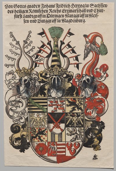 Vapensköld av John Frederic, kurfurst av Sachsen, kallad storsint av Lucas Cranach