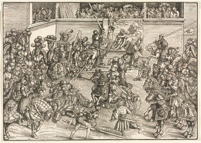 Den andra turneringen med Tapestry of Sampson and the Lion, 1509. av Lucas Cranach