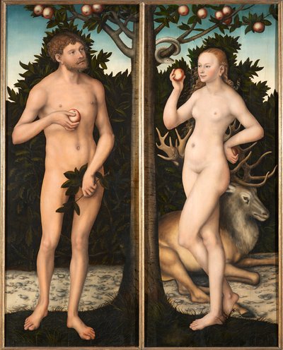 Adam och Eva. av Lucas Cranach the Elder
