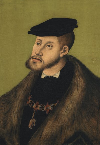 Tyska: Bildnis Kaiser Karls V. Porträtt av kejsaren Karl V av Lucas Cranach the Elder