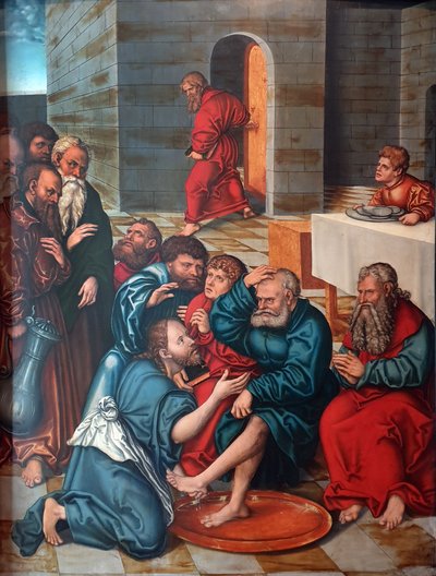 Tyska: Die Fußwaschung der Apostel Passionscykeln: Kristus tvättar apostlarnas fötter av Lucas Cranach the Elder