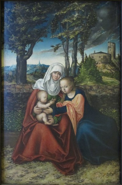 Tyska: Hl. Anna Selbdritt Madonna med barnet och den heliga Anna. av Lucas Cranach the Elder