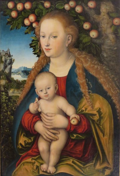 Tyska: Madonna und Kind unter dem Apfelbaum Madonna och barnet under äppelträdet / Jungfrun och barnet under ett äppelträd av Lucas Cranach the Elder
