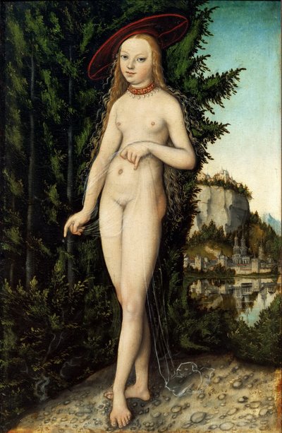 Tyska: Stående Venus i ett landskap Venus i ett landskap av Lucas Cranach the Elder