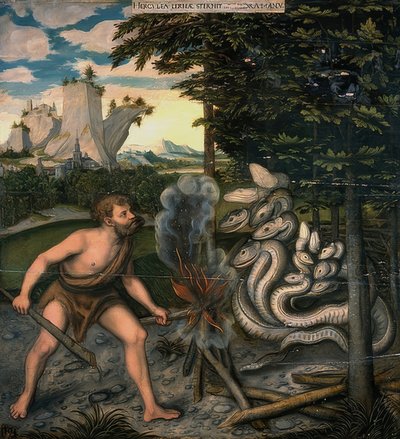 Herkules och den lerneska ormen. Från serien av Herkules gärningar. Efter 1537 av Lucas Cranach the Elder