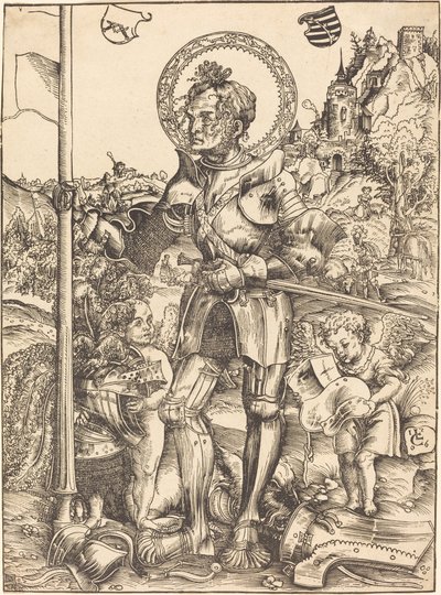 Saint George stående, med två änglar av Lucas Cranach the Elder