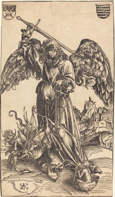 Ärkeängeln Michael väger en själ av Lucas Cranach the Elder