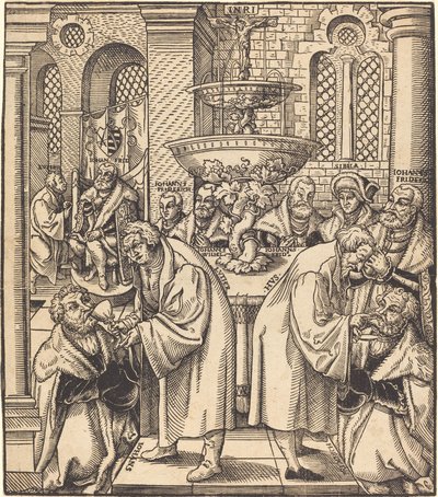 Reformatorerna Luther och Hus ger nattvard till prinsarna av huset i Sachsen av Lucas Cranach the Elder