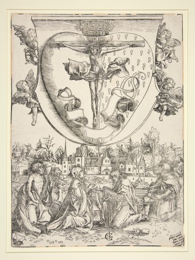 Jungfrun, Saint John, Saint Lawrence och Saint Roch med det heliga hjärtats armar av Lucas Cranach the Elder