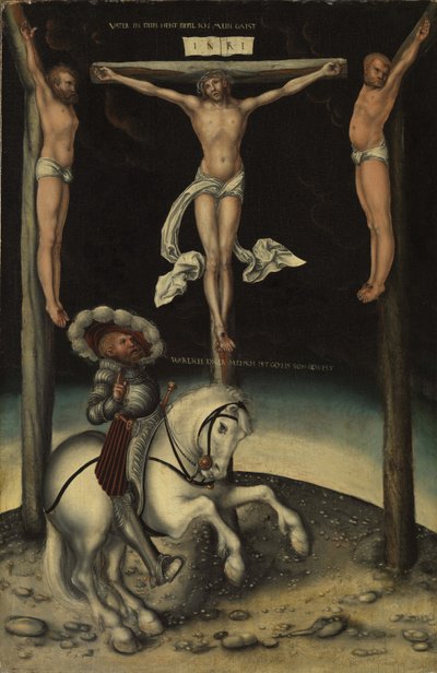 Centurionen Longinus bland Kristi kors och de två tjuvarna, 1539 av Lucas Cranach the Elder