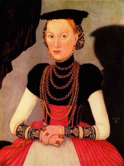 Tyska: Weibliches Bildnis / Bildnis einer Frau (eine geborene Hoffmann aus Leipzig) Kvinnoporträtt / Porträtt av en kvinna (en född Hoffmann från Leipzig) av Lucas Cranach the Younger