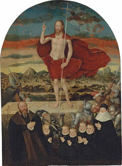 Den återuppståndne Kristus med en donatorfamilj av Lucas Cranach the Younger