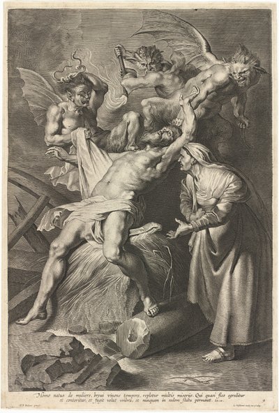 Job plågas av demoner och misshandlad av sin fru av Lucas Emil Vorsterman after Sir Peter Paul Rubens