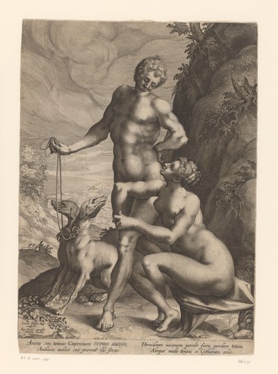 Venus och Adonis med två hundar av Lucas Kilian