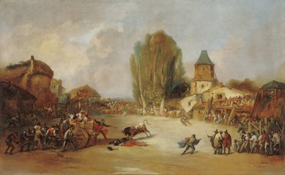 Goring på en tjurfäktning i en by av Lucas Velázquez