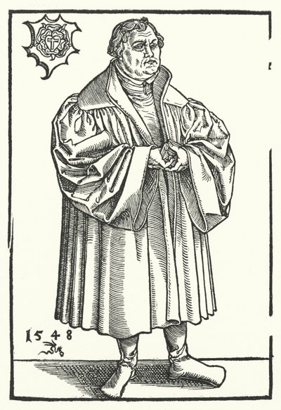 Den tyske protestantiska reformatorn Martin Luther senare i livet (gravyr) av Lucas the Elder (after) Cranach