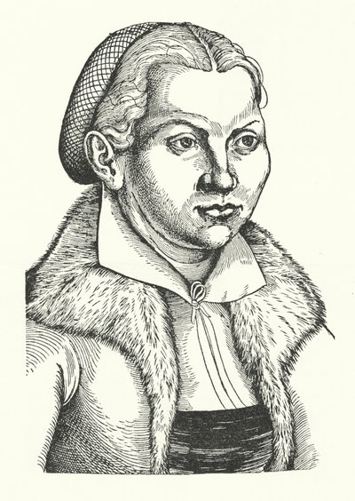 Katharina von Bora, hustru till den tyske protestantiska reformatorn Martin Luther (gravyr) av Lucas the Elder (after) Cranach