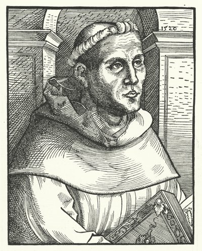 Martin Luther som en augustinermunk (gravyr) av Lucas the Elder (after) Cranach