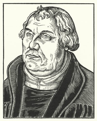 Porträtt av den tyske protestantiska reformatorn Martin Luther senare i livet (gravyr) av Lucas the Elder (after) Cranach