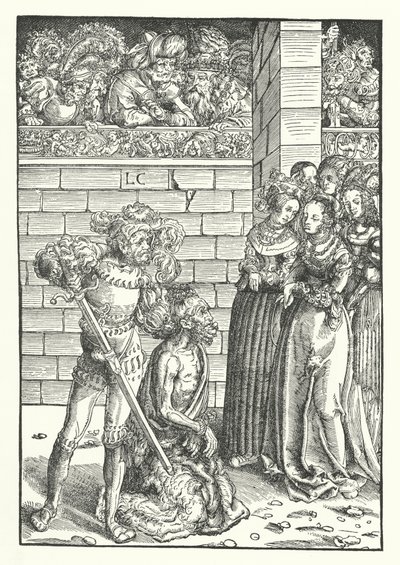 Halshuggningen av Johannes Döparen (gravyr) av Lucas the Elder (after) Cranach
