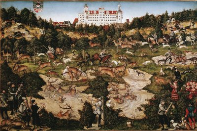 Jaga för att hedra Karl V på Torgau slott (målning av Lucas the Elder Cranach